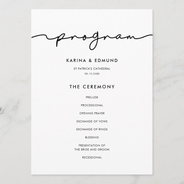 Minimalist modern handwritten calligraphy programme (Front)