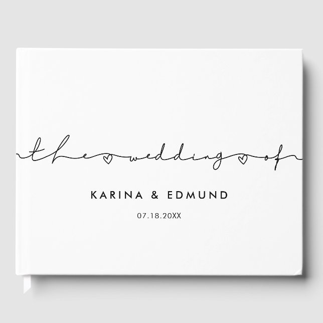 Minimalist modern handwritten calligraphy wedding guest book (Front)