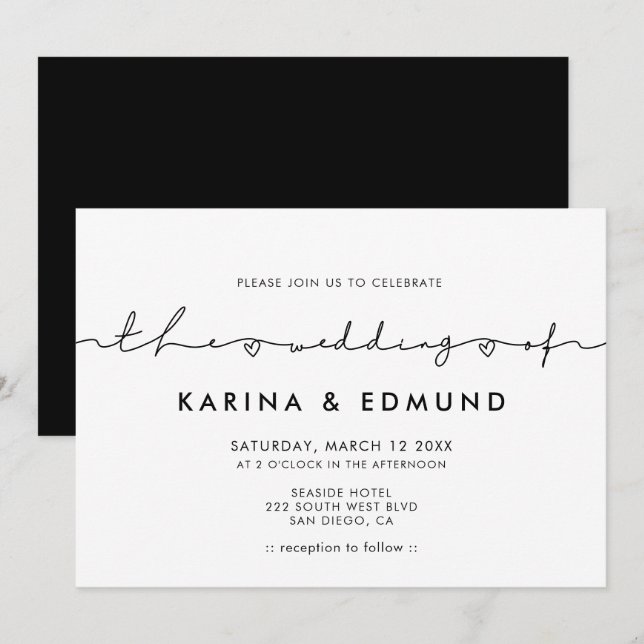 Minimalist modern handwritten calligraphy wedding invitation (Front/Back)