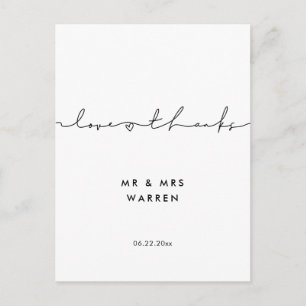 Minimalist modern handwritten love & thanks postcard