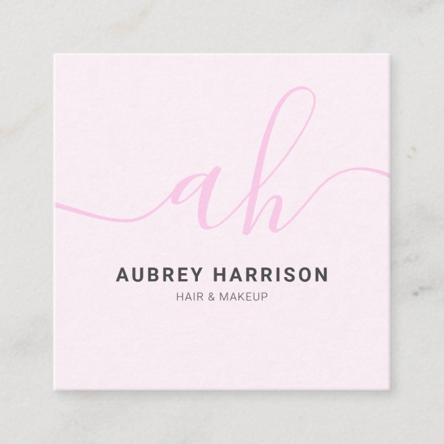 Minimalist Modern Handwritten Monogram Square Business Card (Front)