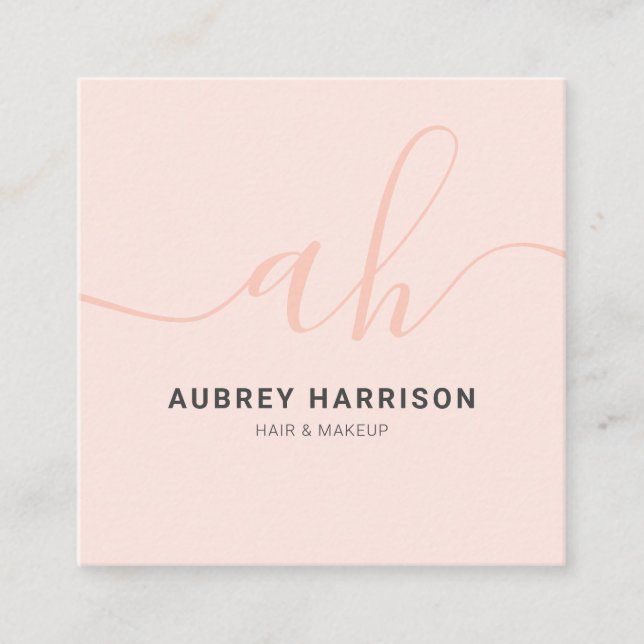 Minimalist Modern Handwritten Monogram Square Business Card (Front)