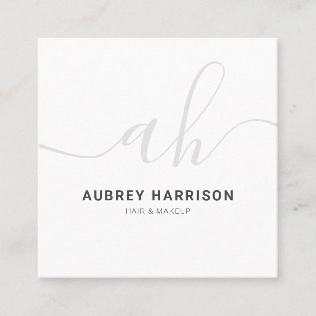 Minimalist Modern Handwritten Monogram Square Business Card (Front)