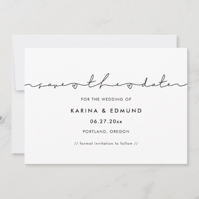 Minimalist modern handwritten Save the date (Front)