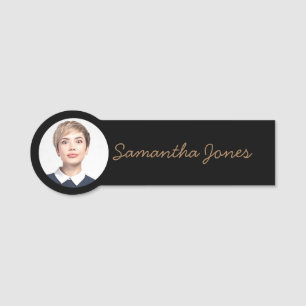 Minimalist Modern handwritten script photo Name Tag