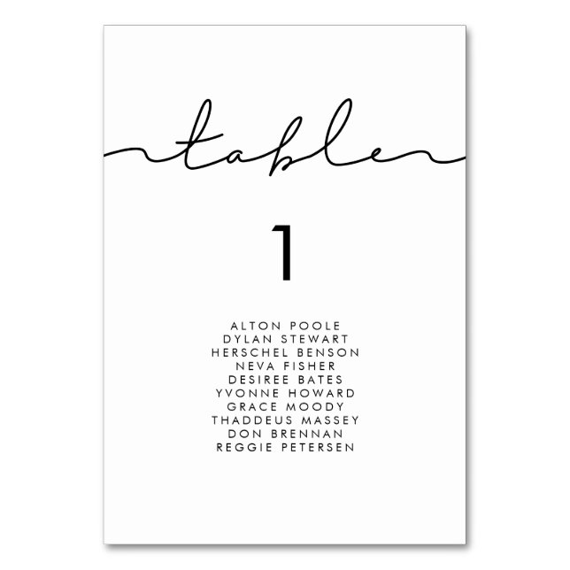 Minimalist modern handwritten seating chart cards (Front)