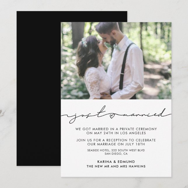 Minimalist modern handwritten wedding announcement (Front/Back)