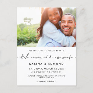 Minimalist modern handwritten wedding invitation postcard