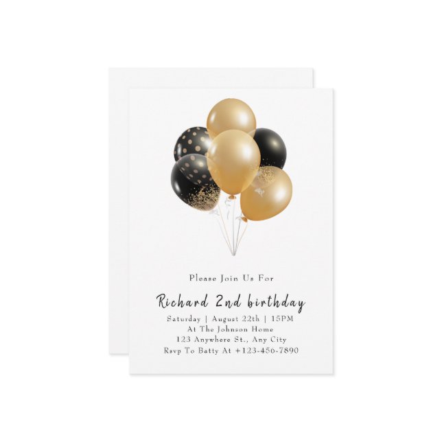 Minimalist modern happy  birthday invitation (Front/Back In Situ)