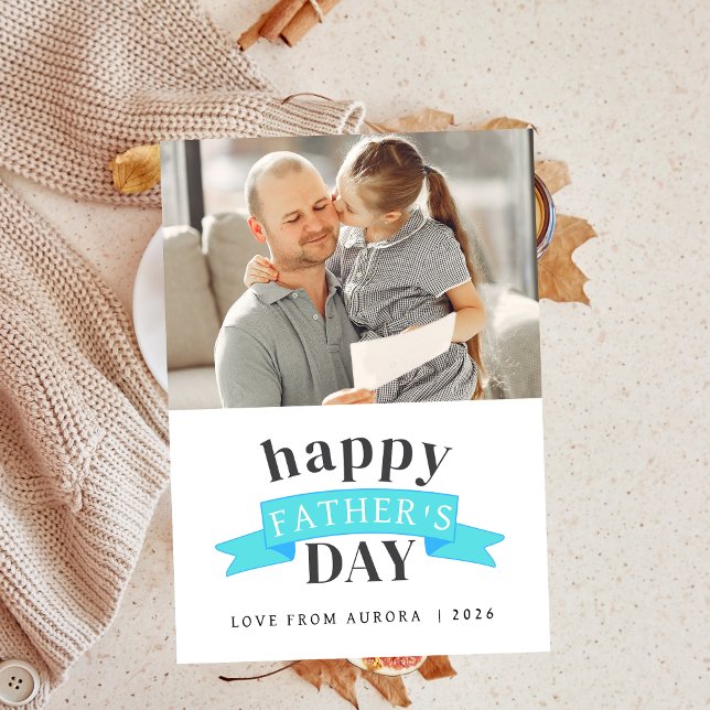 Minimalist Modern Happy Fathers Day 1 Photo Holiday Card (Creator Uploaded)