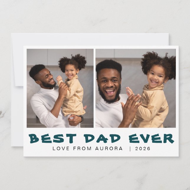 Minimalist Modern Happy Fathers Day 2 Photo Holiday Card (Front)