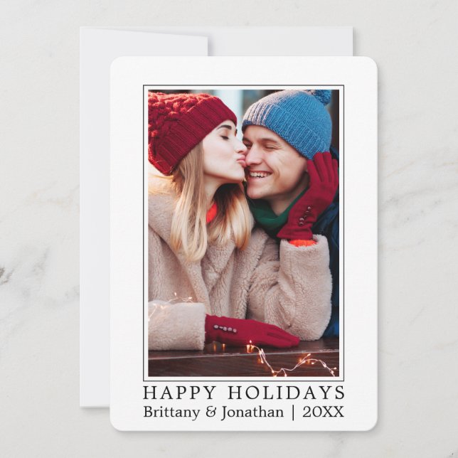 Minimalist Modern Happy Holidays Couple Photo Holiday Card (Front)