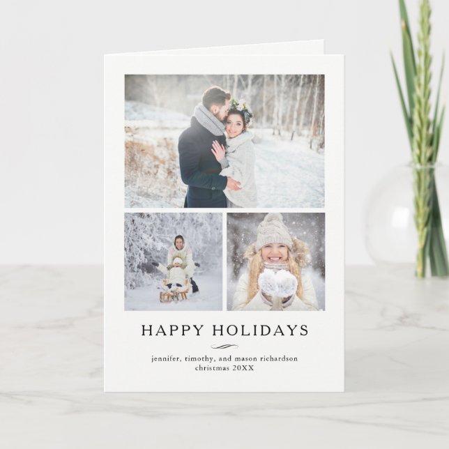 Minimalist Modern Happy Holidays | Three Photos Holiday Card (Front)
