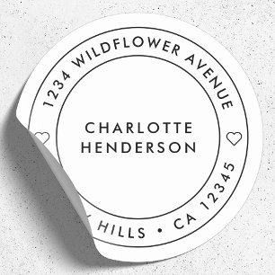 Minimalist Modern Heart   Border Return Address Classic Round Sticker