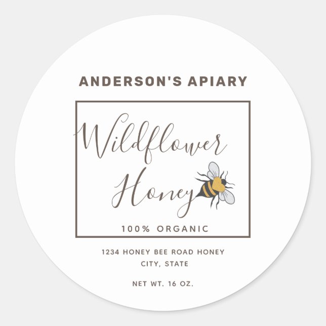 Minimalist Modern heart honey bee honey jar  Class Classic Round Sticker (Front)