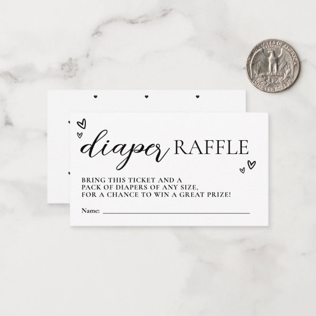 Minimalist Modern Hello Baby Shower Diaper Raffle  Card (Front/Back In Situ)