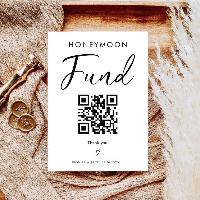 Minimalist Modern Honeymoon Fund QR Code Wedding Pedestal Sign (Creator Uploaded)