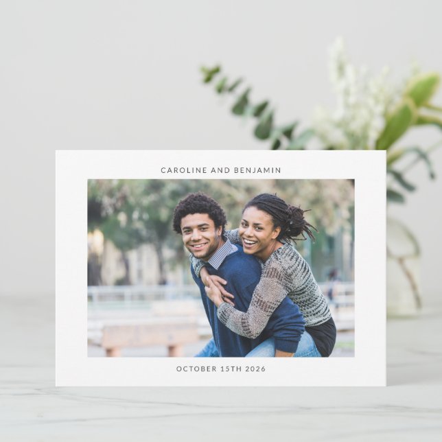Minimalist Modern Horizontal Photo Trendy Wedding Invitation (Standing Front)