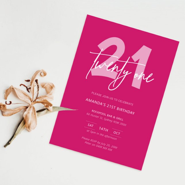 Minimalist Modern Hot Pink 21st Birthday Party Invitation (Creator Uploaded)