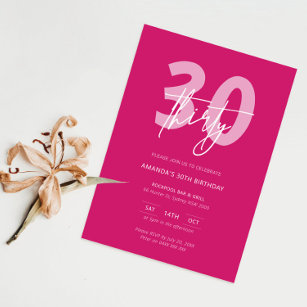 Minimalist Modern Hot Pink 30th Birthday Party Invitation