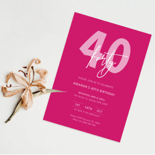 Minimalist Modern Hot Pink 40th Birthday Party Invitation