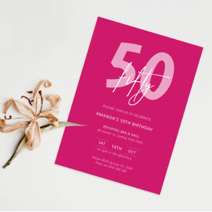 Minimalist Modern Hot Pink 50th Birthday Party Invitation