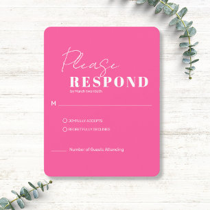 Minimalist Modern Hot Pink and White Wedding RSVP Card