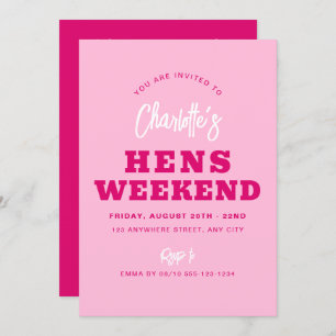 Minimalist Modern Hot Pink Hens Weekend Itinerary Invitation