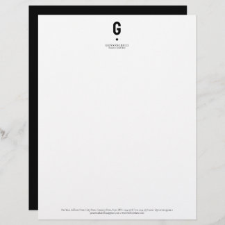 Minimalist Modern Initial in Black Custom Letterhead
