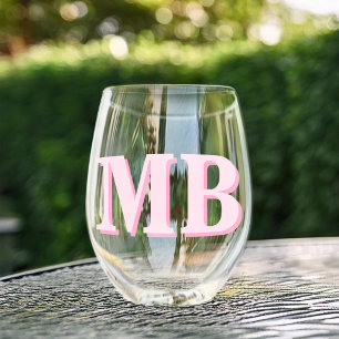 Minimalist Modern Initial Monogram Stemless Wine Glass