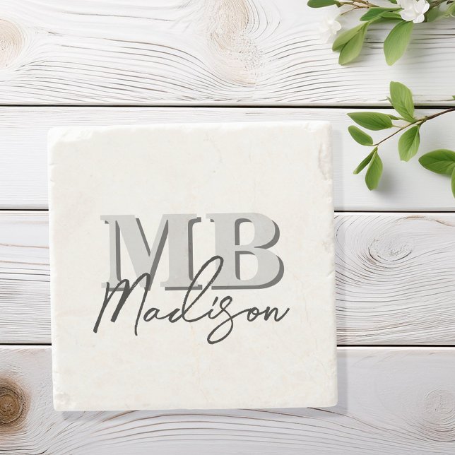 Minimalist Modern Initial Monogram Stone Coaster (Creator Uploaded)