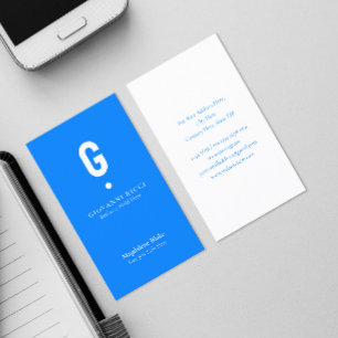 Minimalist Modern Initial on Azure Blue Business Card