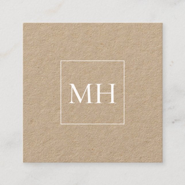 Minimalist Modern Initials Monogram Kraft Square Business Card (Front)