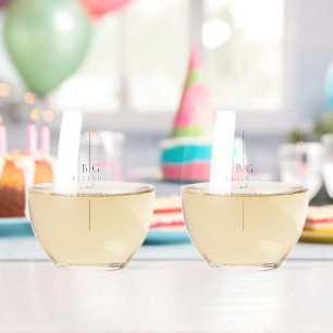 Minimalist Modern Inline Monogram Wedding Stemless Wine Glass