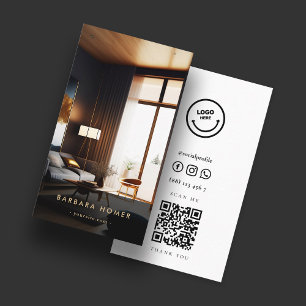 Minimalist Modern Interior Designer QR Business Card