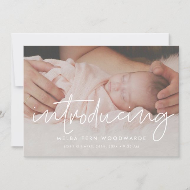 Minimalist modern Introducing baby photo Announcement (Front)