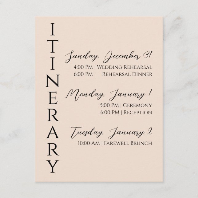 Minimalist Modern Itinerary Enclosure Card (Front)