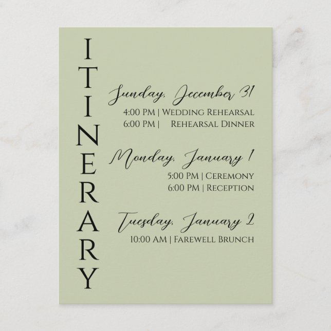 Minimalist Modern Itinerary Enclosure Card (Front)