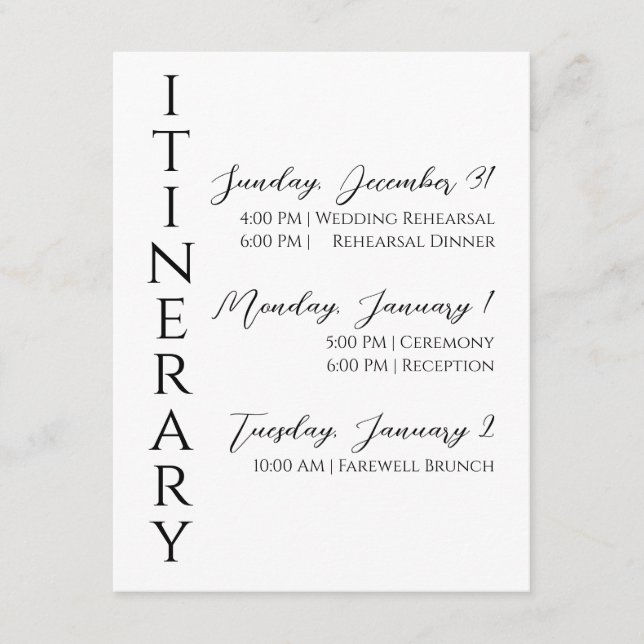 Minimalist Modern Itinerary Enclosure Card (Front)