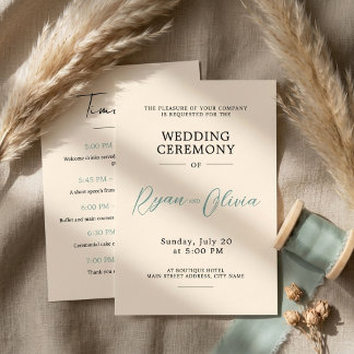 Minimalist Modern Ivory & Sage Green Wedding Programme