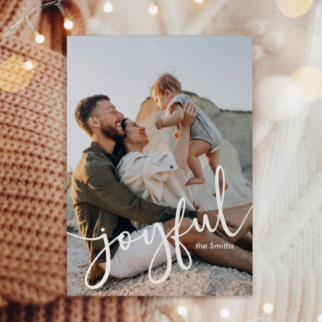 Minimalist Modern Joyful Script 1 Photo Holiday Postcard (Creator Uploaded)