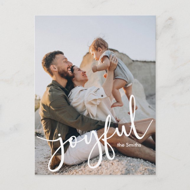 Minimalist Modern Joyful Script 1 Photo Holiday Postcard (Front)