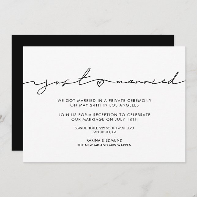 Minimalist modern Just married announcement (Front/Back)