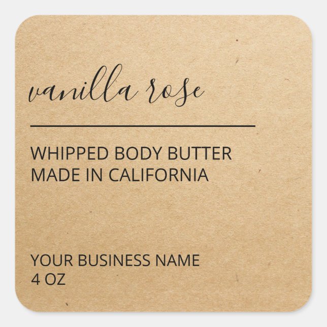 Minimalist Modern Kraft Body Butter Product Labels (Front)