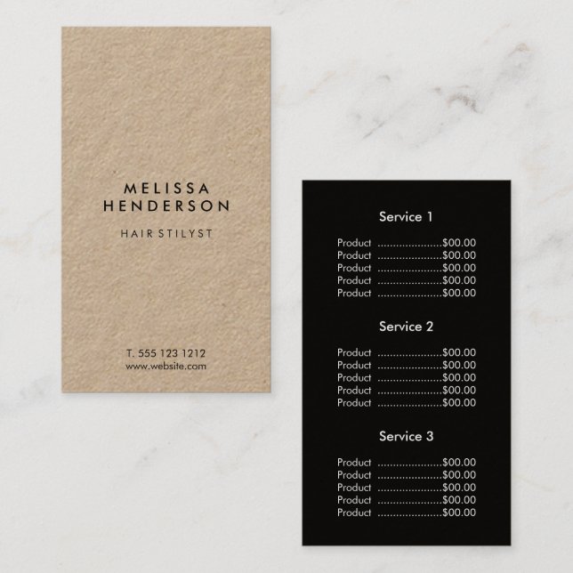 Minimalist Modern Kraft Price List Business Card (Front/Back)