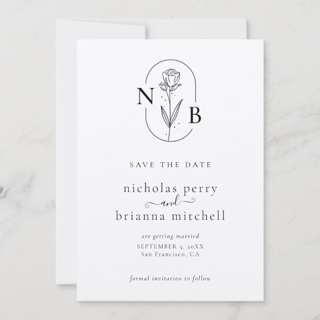 Minimalist Modern Kraft Rustic Wedding Monogram Save The Date (Front)