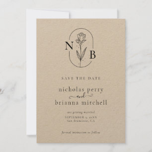 Minimalist Modern Kraft Rustic Wedding Monogram Save The Date