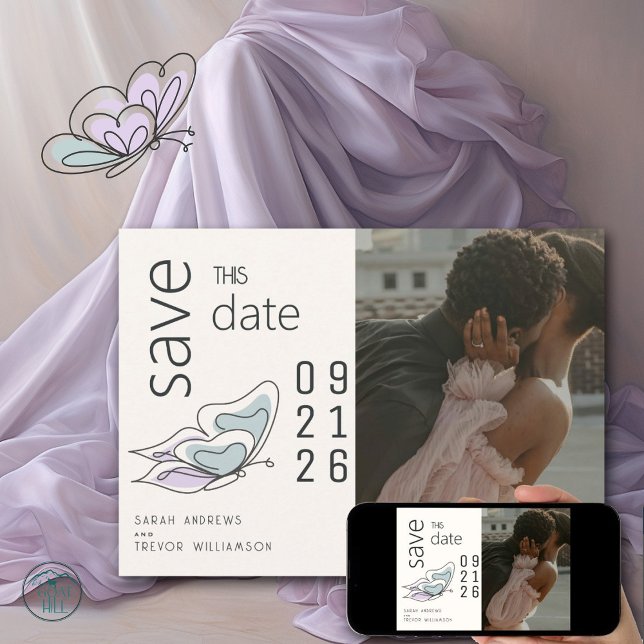 Minimalist Modern Lilac and Dusty Blue Butterfly Invitation (Creator Uploaded)