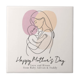 Minimalist Modern Line Art Mom & Baby Mother’s Day Tile