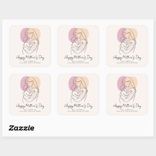 Minimalist Modern Line Art Mum & Baby Mother’s Day Square Sticker